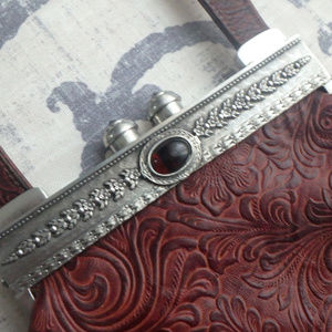 moulin rouge purse brown leather embossed purse